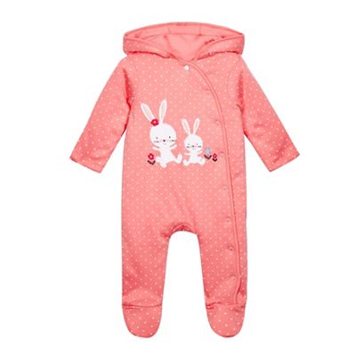 bluezoo Baby girls' pink bunny applique all in one